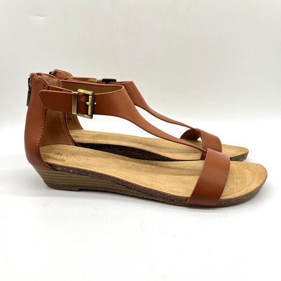 Kenneth Cole Reaction Womens 9.5 Great Gal Toffee Brown Low Wedges Sandals Shoes - Picture 1 of 13